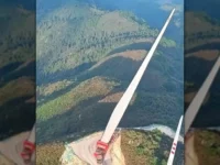 Transporte de pá eólica gigante em estrada sinuosa na China desafia engenharia - Imagem 1